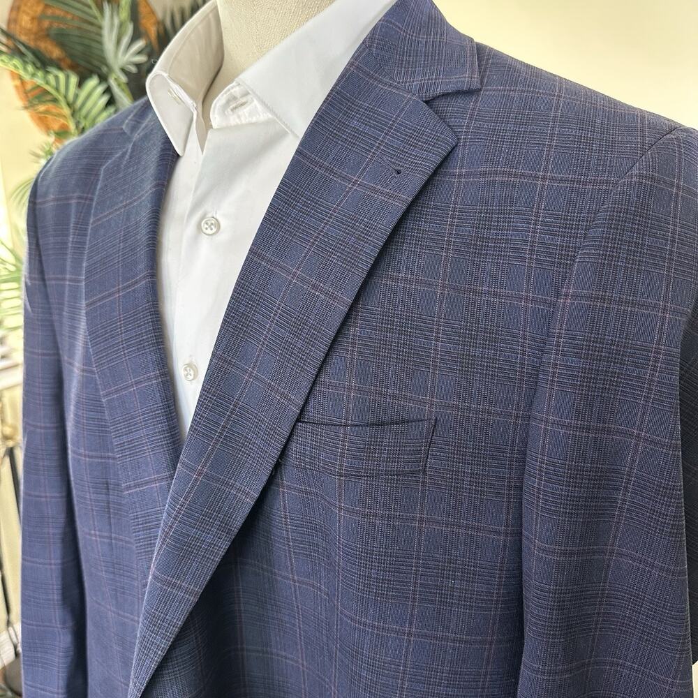 Murano Sport Coat 3XT Plaid Blue Poly Viscose Spandex Unstructured